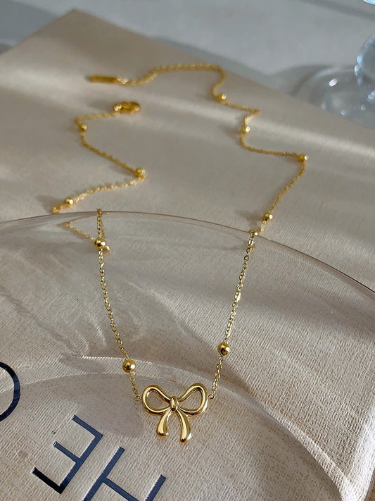 Alluring 18K Gold Bow and Bead Necklace - Camili Bel Creations Gift Shop