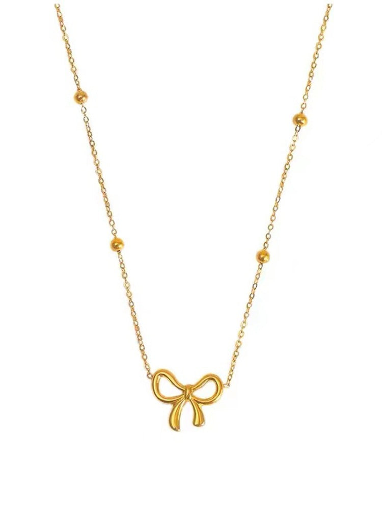 Alluring 18K Gold Bow and Bead Necklace - Camili Bel Creations Gift Shop