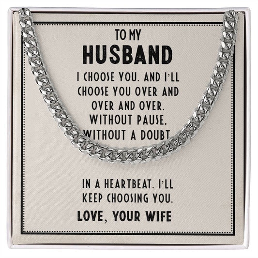 To My Husband - 14K Yellow Gold Classic Cuban Link Chain