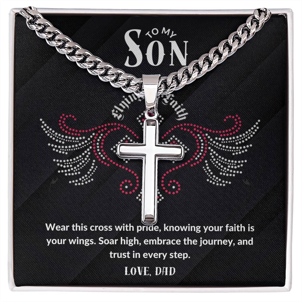 To My Son - Flying On Faith - Cuban Link Cross Necklace - Camili Bel Creations Gift Shop