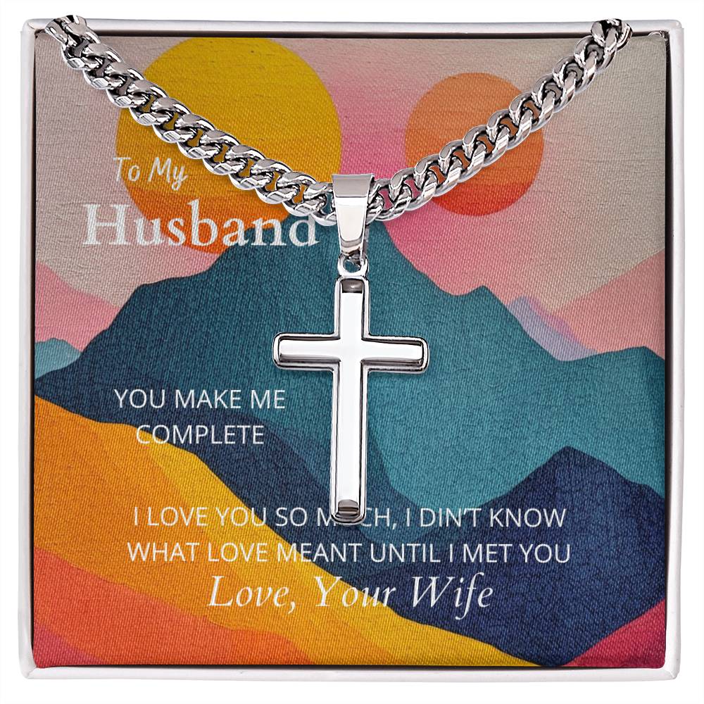 To My Husband I Artisan Cross Necklace on Cuban Chain - Camili Bel Creations Gift Shop