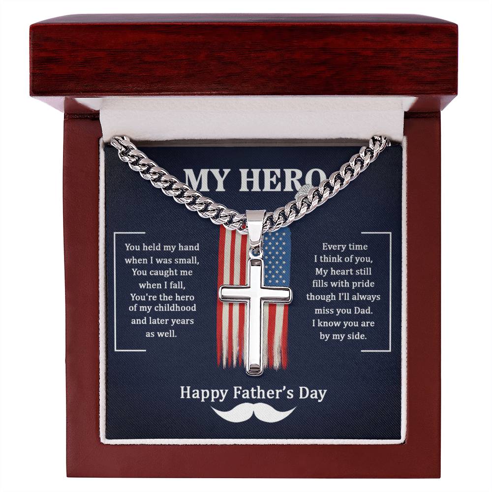 My Hero - Artisan Cross Necklace on Cuban Chain - Father's Day Gift - Camili Bel Creations Gift Shop