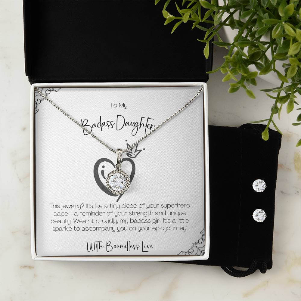 14K White Gold Finish Eternal Hope Necklace & Earring Set I Stunning Gift For Badass Daughter - Camili Bel Creations Gift Shop