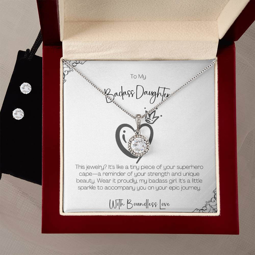 14K White Gold Finish Eternal Hope Necklace & Earring Set I Stunning Gift For Badass Daughter - Camili Bel Creations Gift Shop