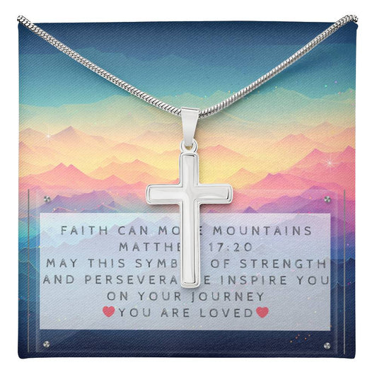 Gender-neutral Cross Necklace and Faith Message Card With Bible Verse Matthew 17:20 - Camili Bel Creations Gift Shop